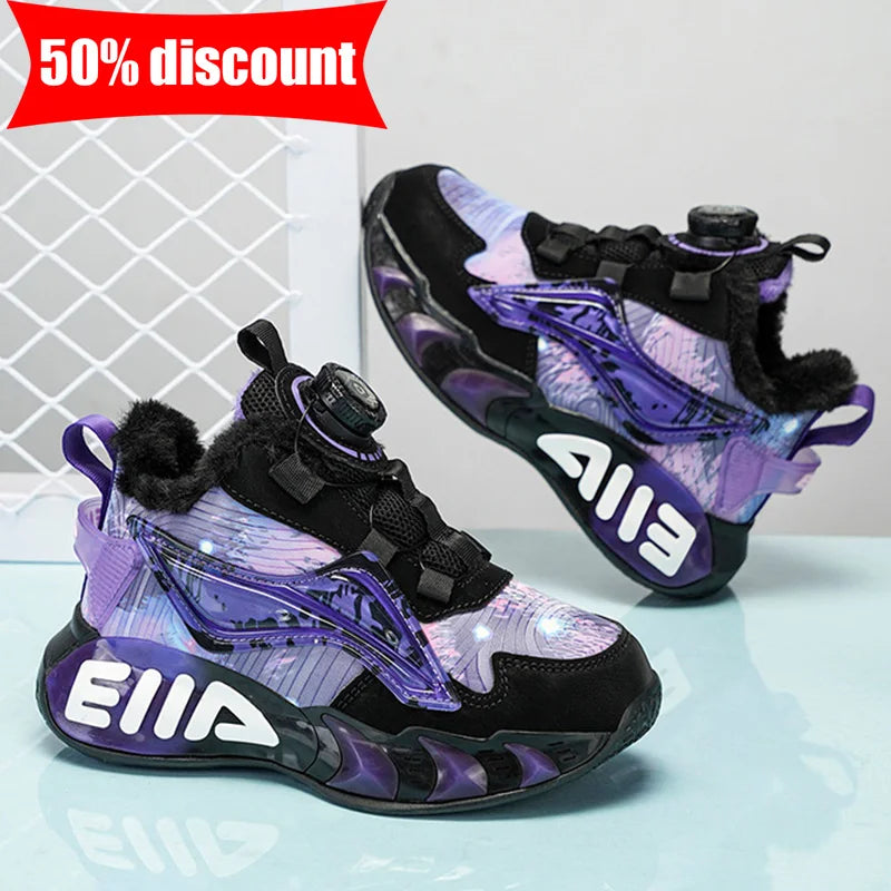 Childrens Sneakers Low Top Thick Sole Fashion Leather Warm Comfortable Soft Cotton Shoes Winter Outdoor Non Slip Walking Shoes