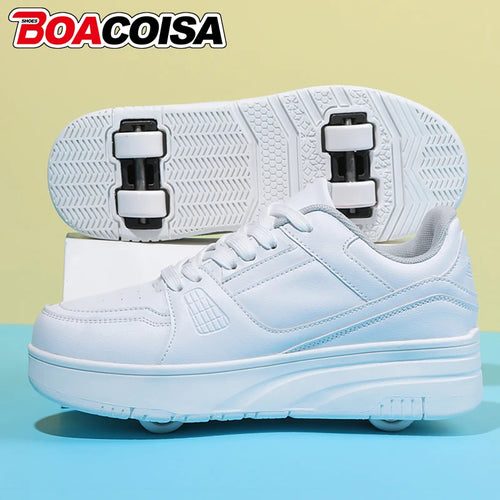 4 Wheel Skate Roller Shoes For Boys Girls Pulleys Sneakers Casual Outdoor Sports Slide Shrink School Students Walking Shoes