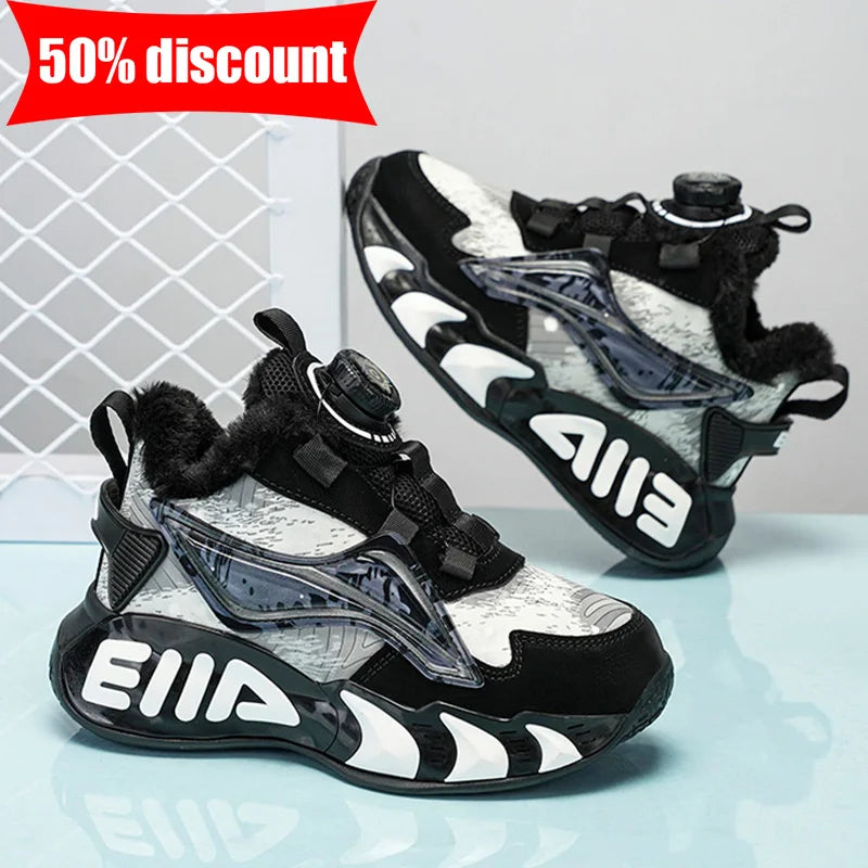 Childrens Sneakers Low Top Thick Sole Fashion Leather Warm Comfortable Soft Cotton Shoes Winter Outdoor Non Slip Walking Shoes