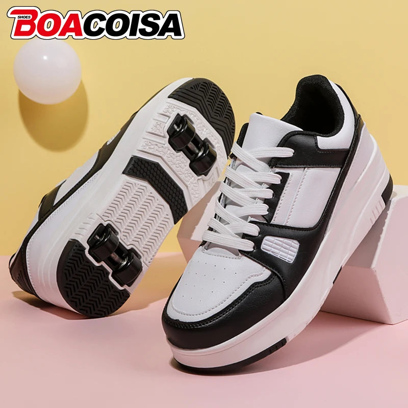 4 Wheel Skate Roller Shoes For Boys Girls Pulleys Sneakers Casual Outdoor Sports Slide Shrink School Students Walking Shoes