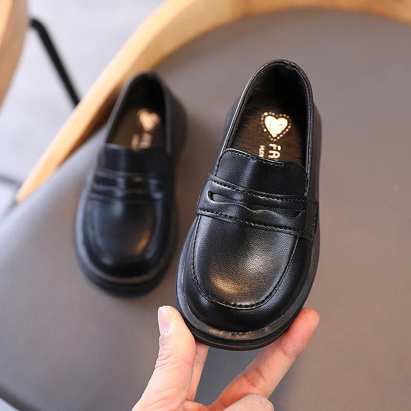 Kids Loafers Slip-on Pu Leather Shallow Black Brown Boys Girls Flat Shoes 21-36 Toddler Fashion Leisure Children Casual Shoe